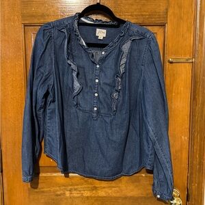 J. Crew Dark Blue Ruffle Blouse